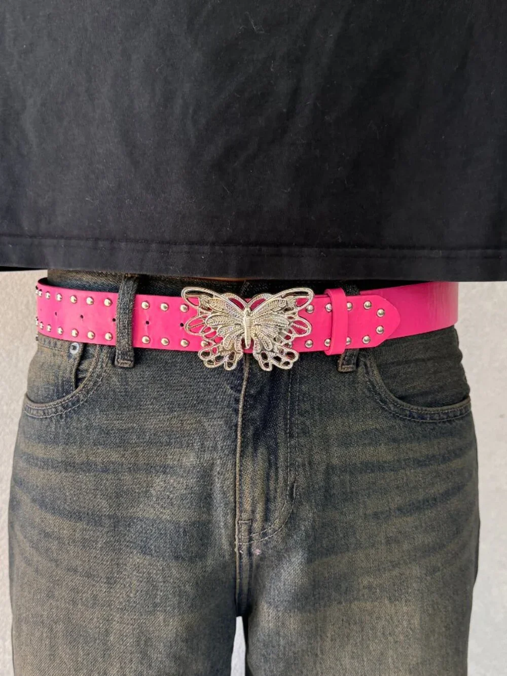 Fuchsia Pink Rhinestone Butterfly Western Belt
